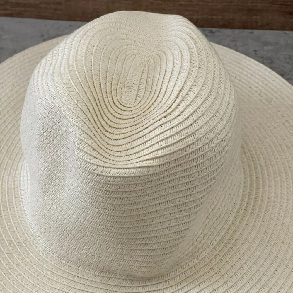 Vineyard Vines White Wide 4" Brim Fedora Sunhat Paper Straw OS Elastic Band - Picture 3 of 7